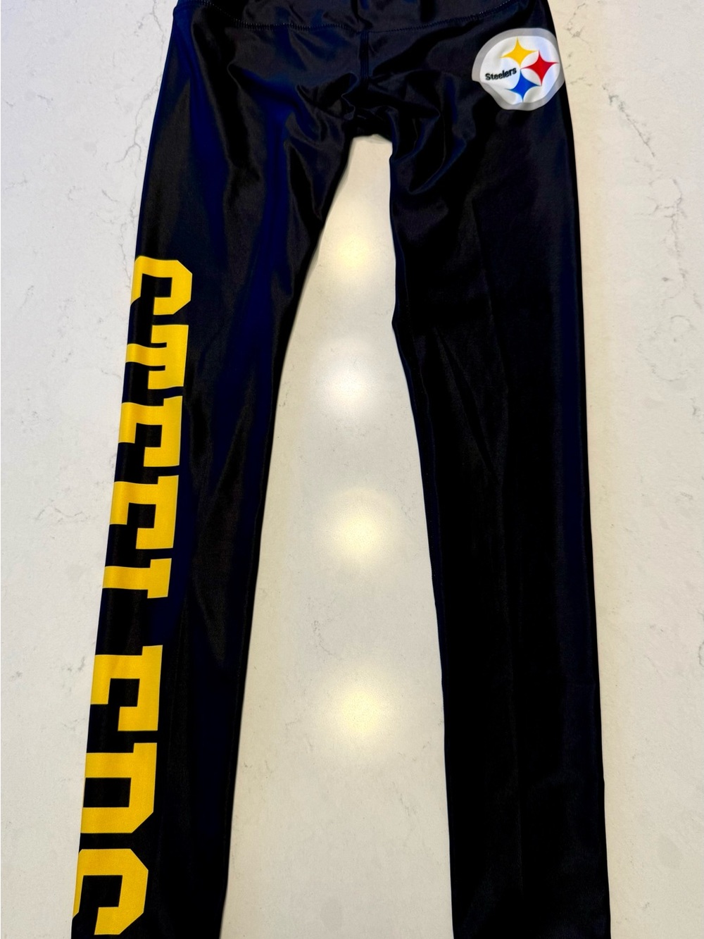NFL Pittsburgh Steelers Black Leggings with Yellow Side Font and Steelers Patch